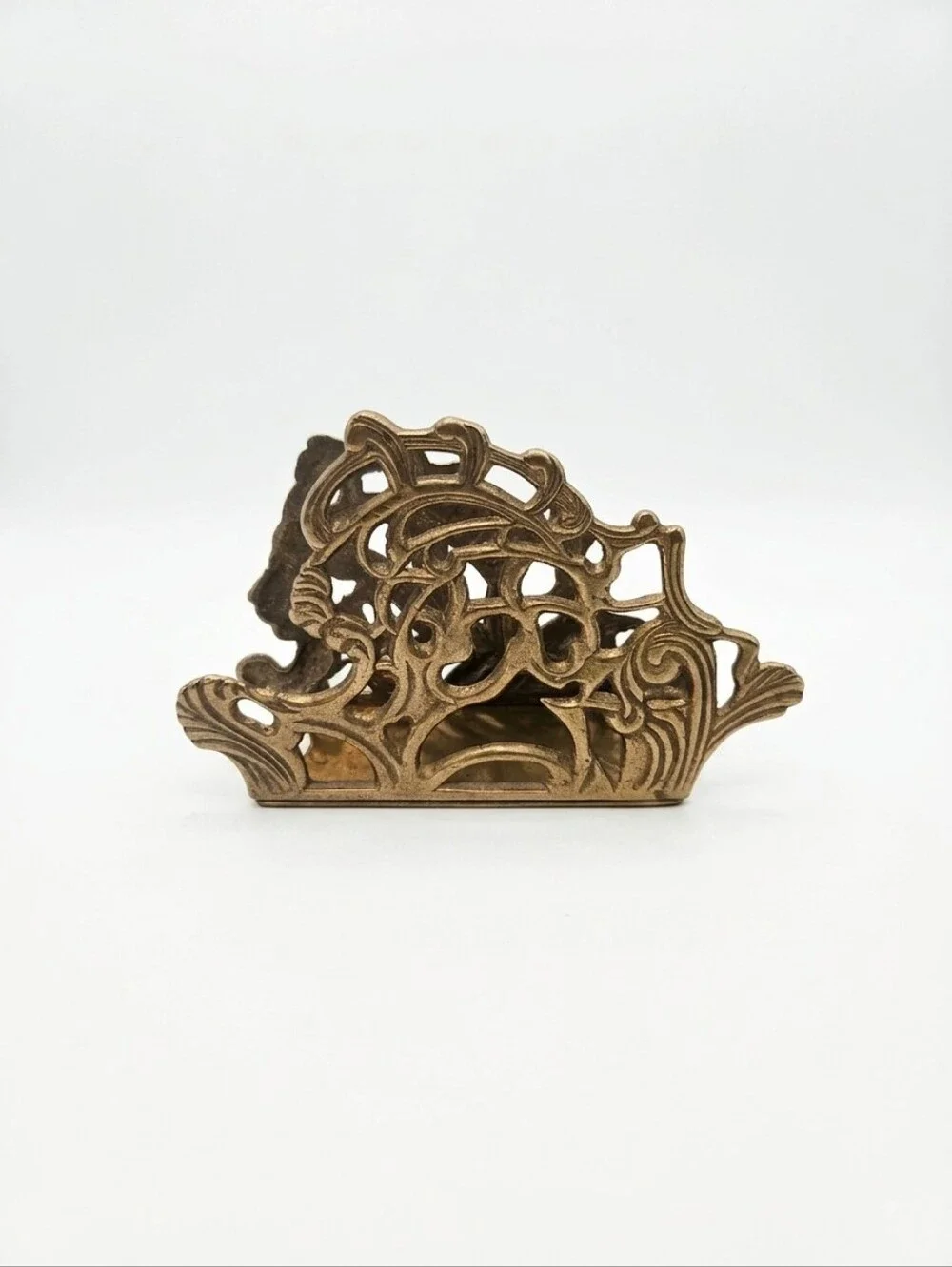 Vintage Solid Brass Napkin Holder, Victorian/Baroque, Mid Century Decor, Heavy